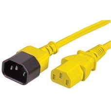 3 m Yellow Extension IEC Mains Lead with Straight Moulded C13 Plug & C14 Socket